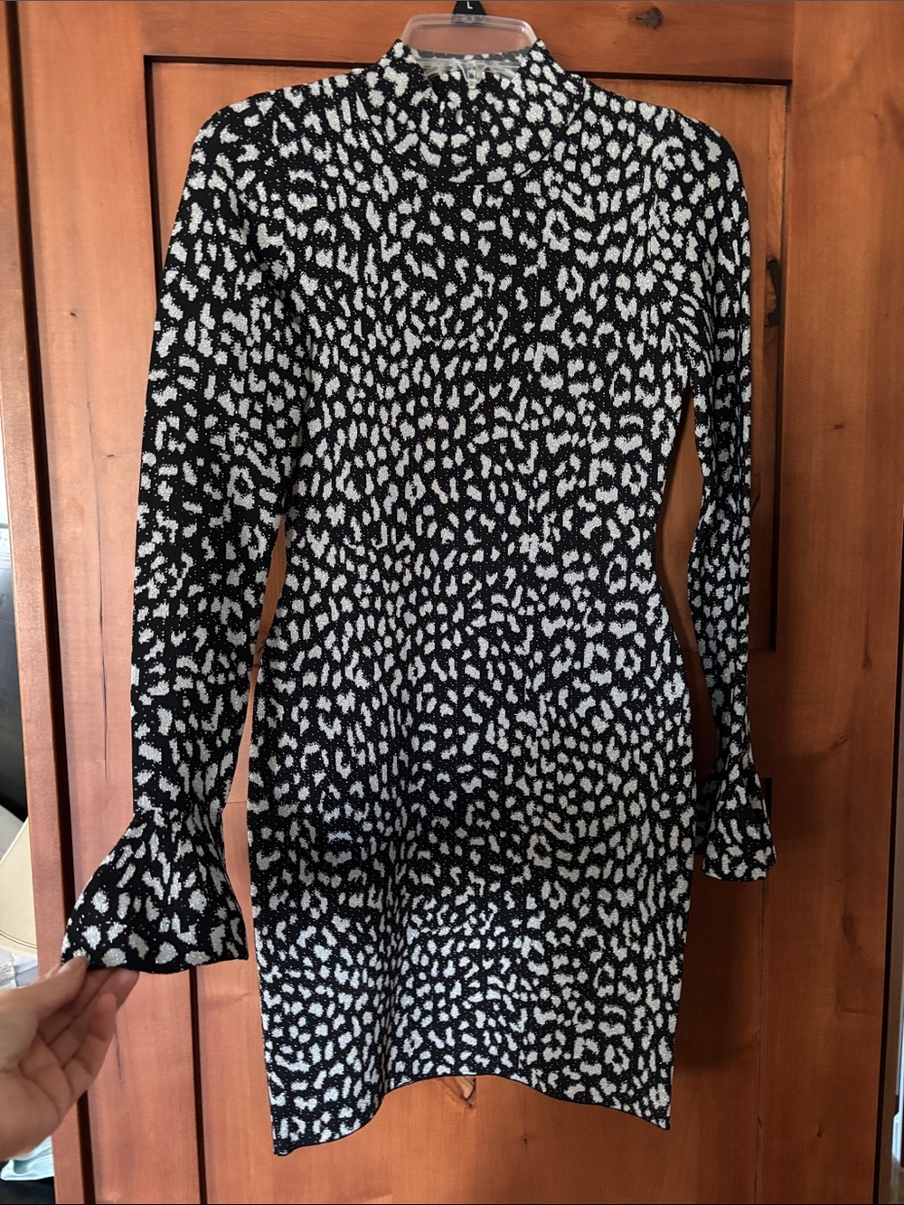 Michael Kors Black & Silver Animal-Print Long Bell Sleeve Dress - Picture 3 of 7
